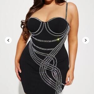 ✨️ NWT/Fashion Nova Black Mini Dress with Silver Crystal Embellishment